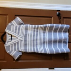 Boden-Linen gray and white striped v neck short sleeved dress Size 10L.